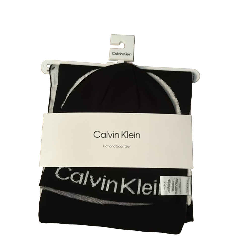 Calvin Klein Black and White Hat and Scarf Set NWT